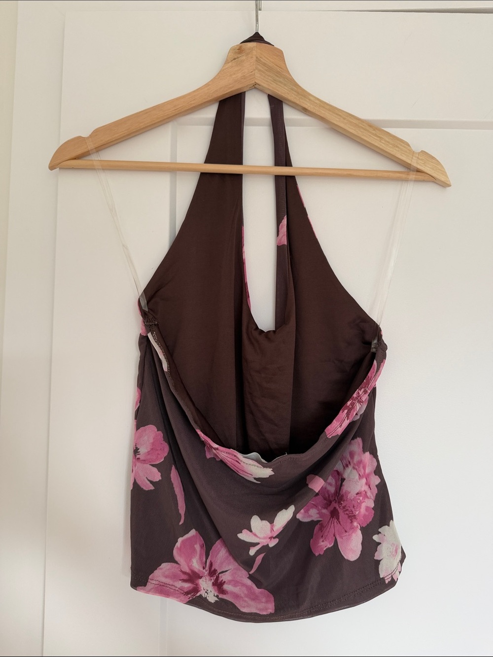 Women’s Brown Halter Top with Pink Floral Print NWOT - Picture 5 of 7